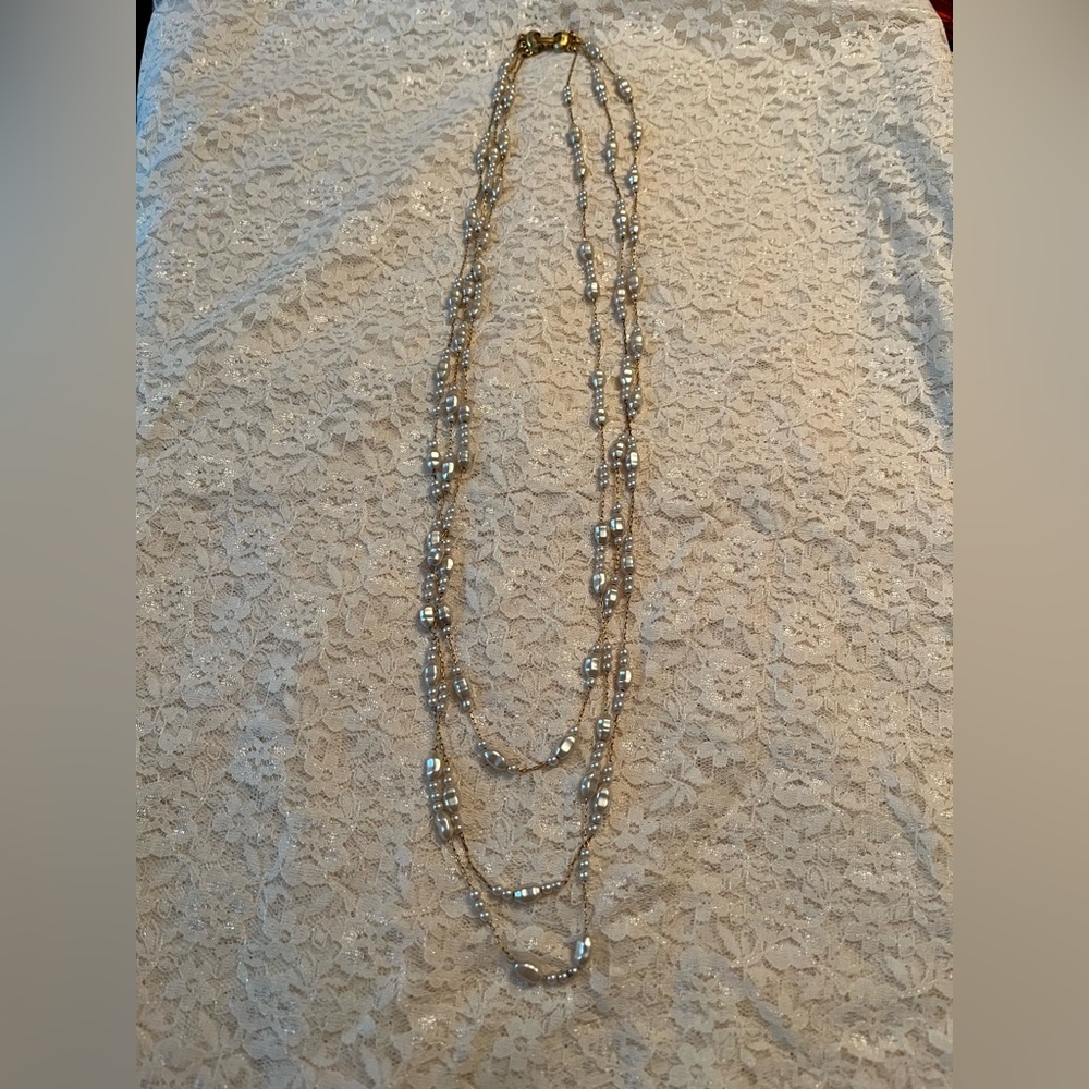 Napier/vintage faux pearl, 3 strands, 30” long